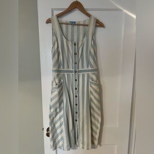 Draper James Blue and White Button-Front Midi Dress